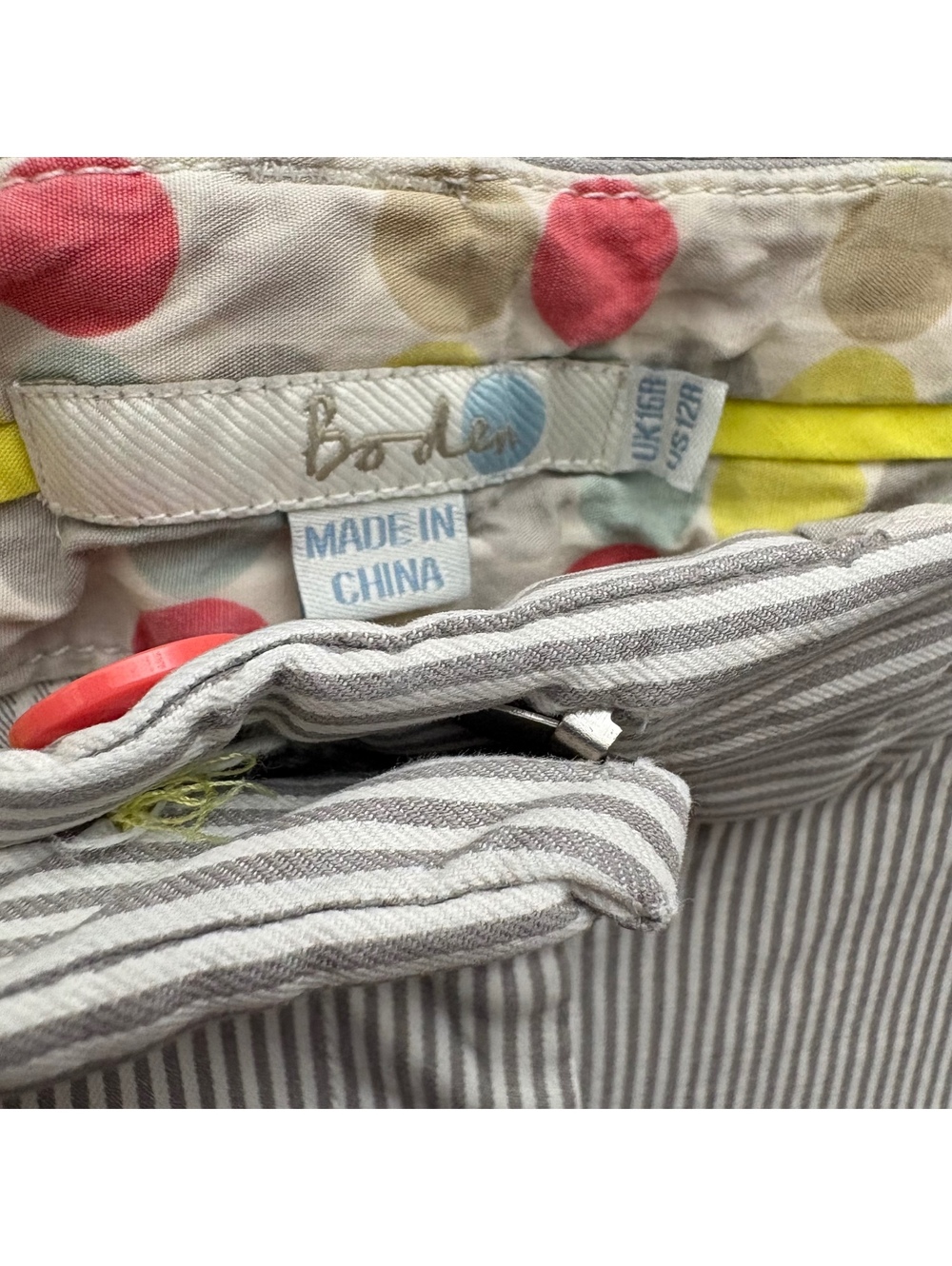 Boden Cropped Pants Women's UK 16 / US 12 Gray White Stripe Straight Leg Office - Picture 9 of 10